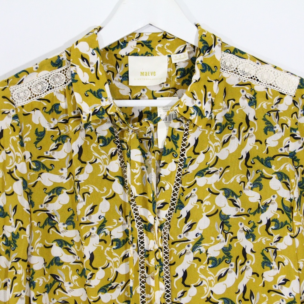 Anthropologie Top Maeve Janie Shirt NEW Rabbit Bunny Blouse - Picture 2 of 9